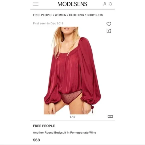 NWT Free People Another Round Balloon Sleeve Bodysuit XS Satin Loose Boho - Picture 2 of 11